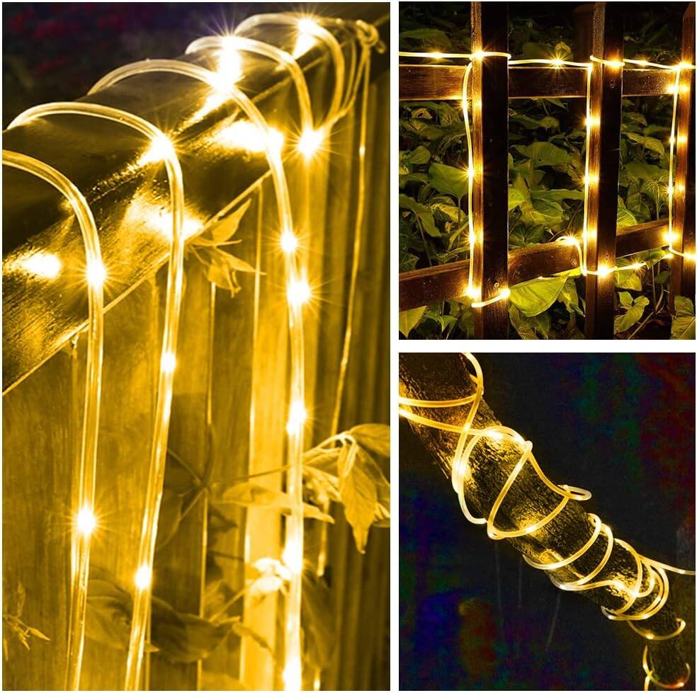 Alt View 2. Oumilen - 65.6FT Solar PVC Tube Rope Lights with Remote – Warm White LED 8 Modes IP67 Waterproof for Garden.