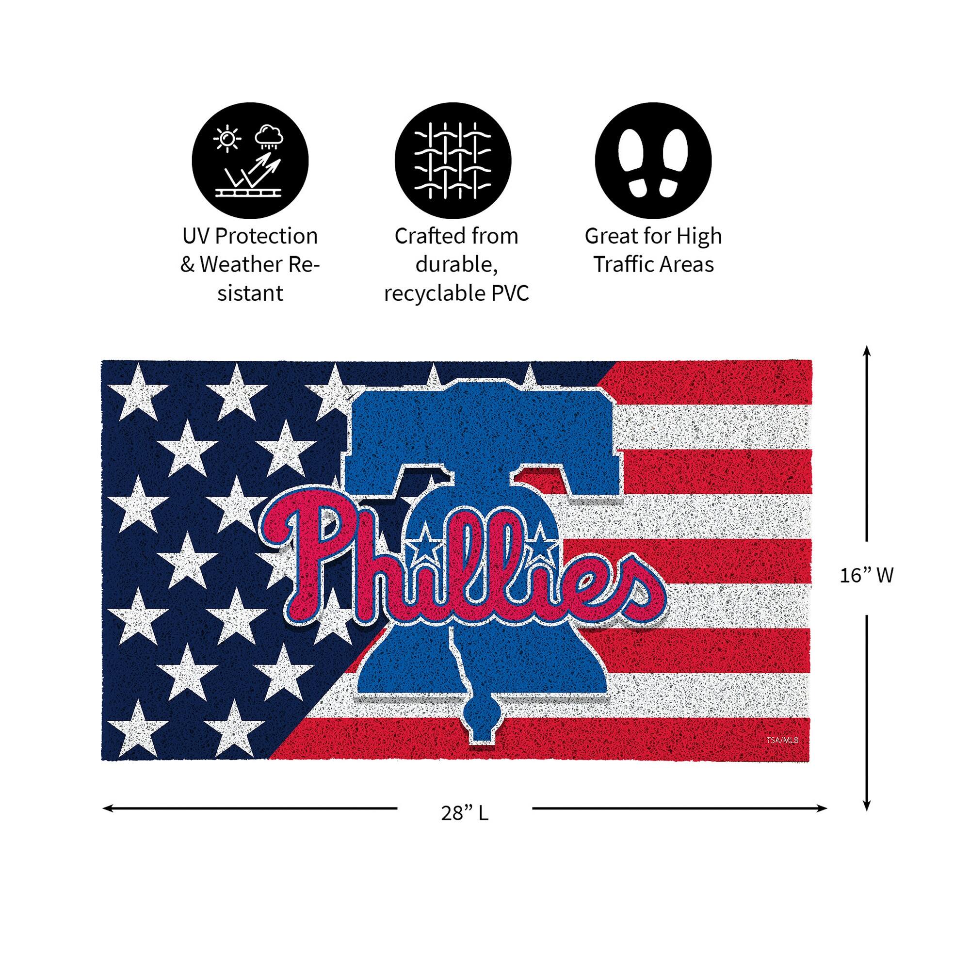 TPT UV Protection & Weather Resistant  
Crafted from durable, recyclable PVC  
Great for High Traffic Areas  
Phillies 16" W x 28" L