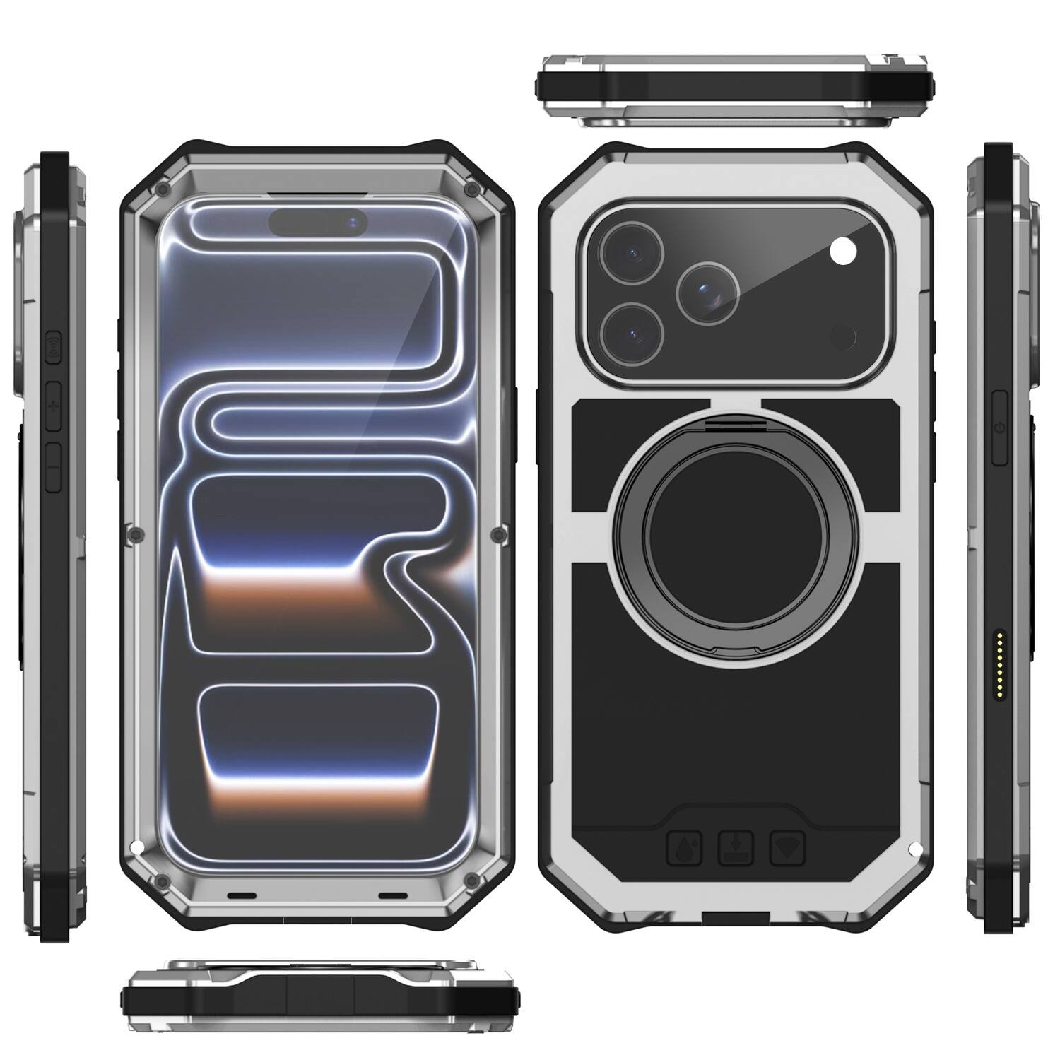 Alt View 4. Dteck - Rugged Magnetic Case For iPhone 18 Pro Max Shockproof Heavy Duty Full Body Cover Built-in Screen and Lens Protecto - Silver.