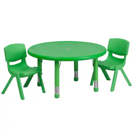 Front. Flash Furniture - Emmy 33'' Round Green Plastic Height Adjustable Activity Table Set with 2 Chairs - Green.