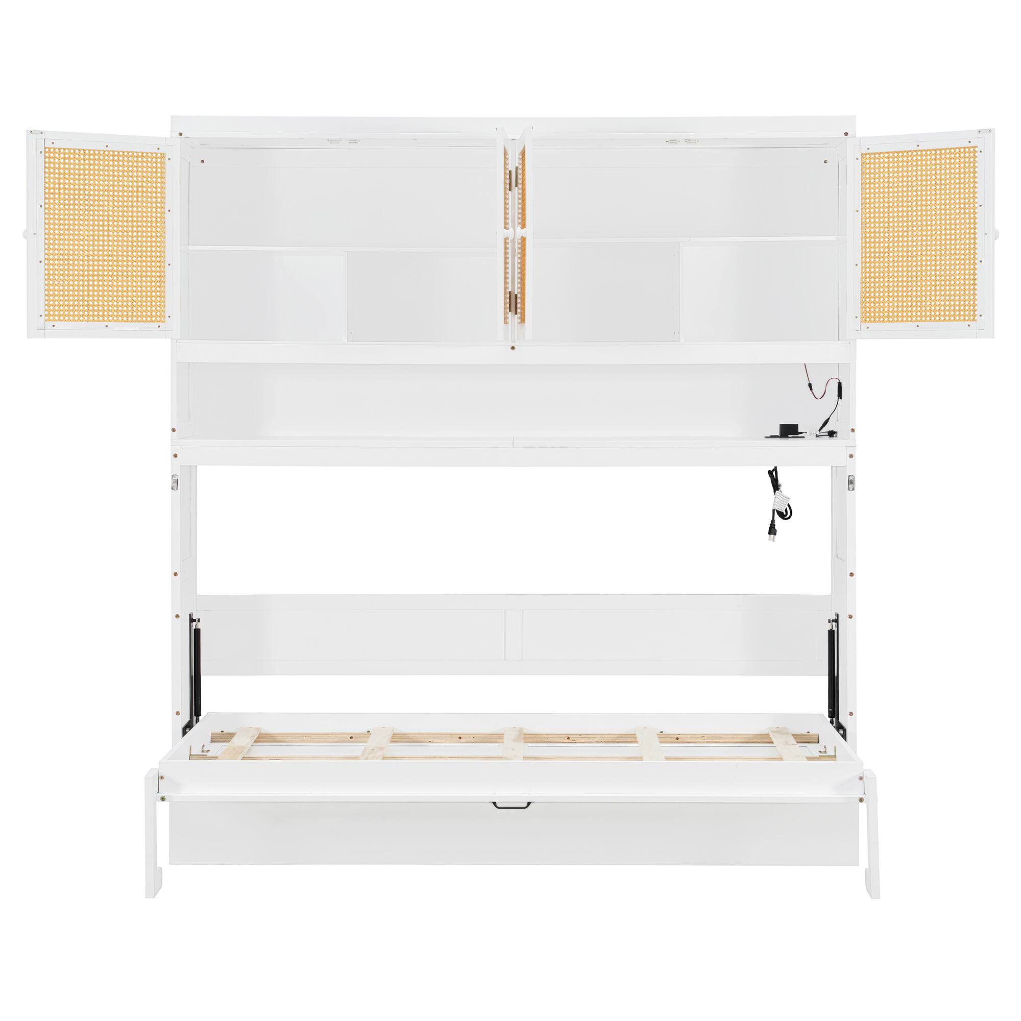Back. Anysun - Twin Size Murphy Bed with Top Cabinet,Space Saving Foldable Bed with Light & USB - White.