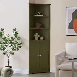 Kings Brand Furniture - Tall Wooden Corner Cabinet - Avocado