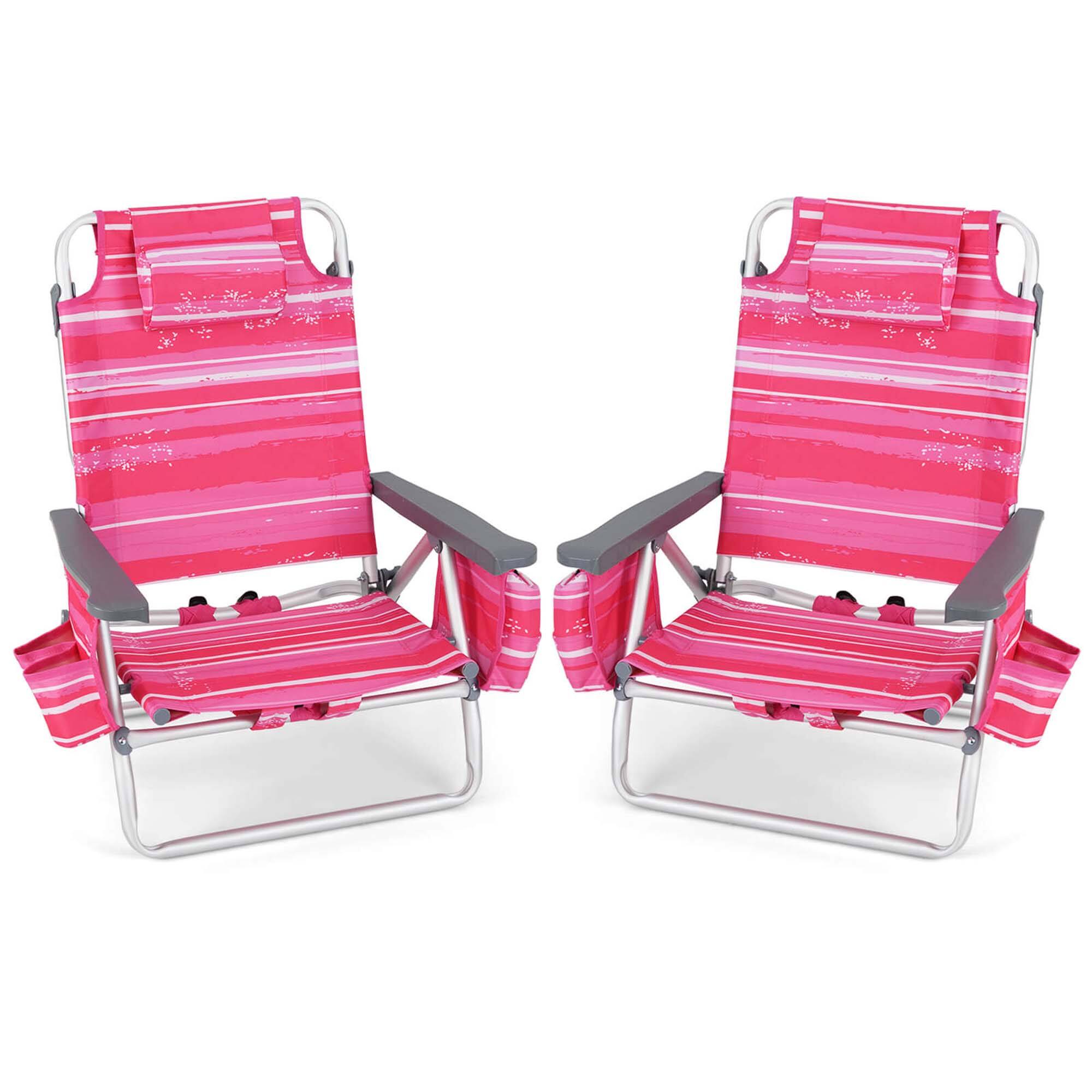 Alt View 9. Costway - 2-Pack Folding Backpack Beach Chair 5-Position Outdoor Reclining Chairs with Pillow - Dark Pink.