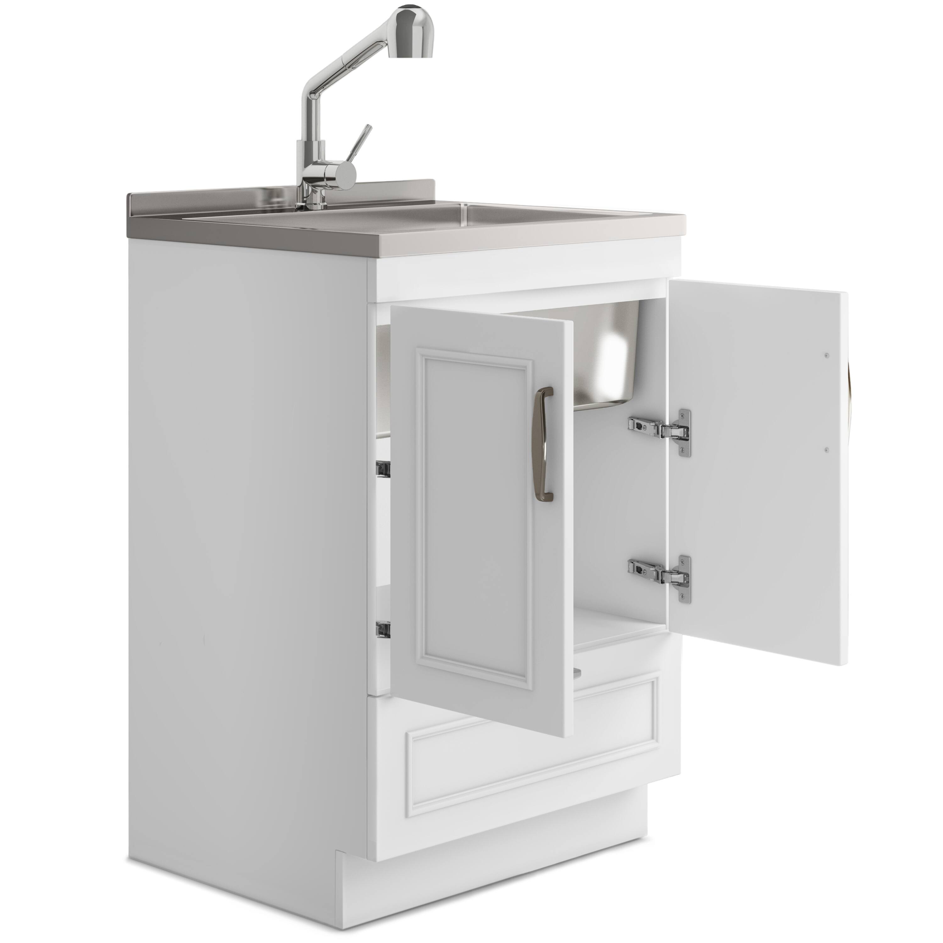 Back. Simpli Home - Cardinal  All-in-One 24-inch Utility Sink & Cabinet - Pure White.