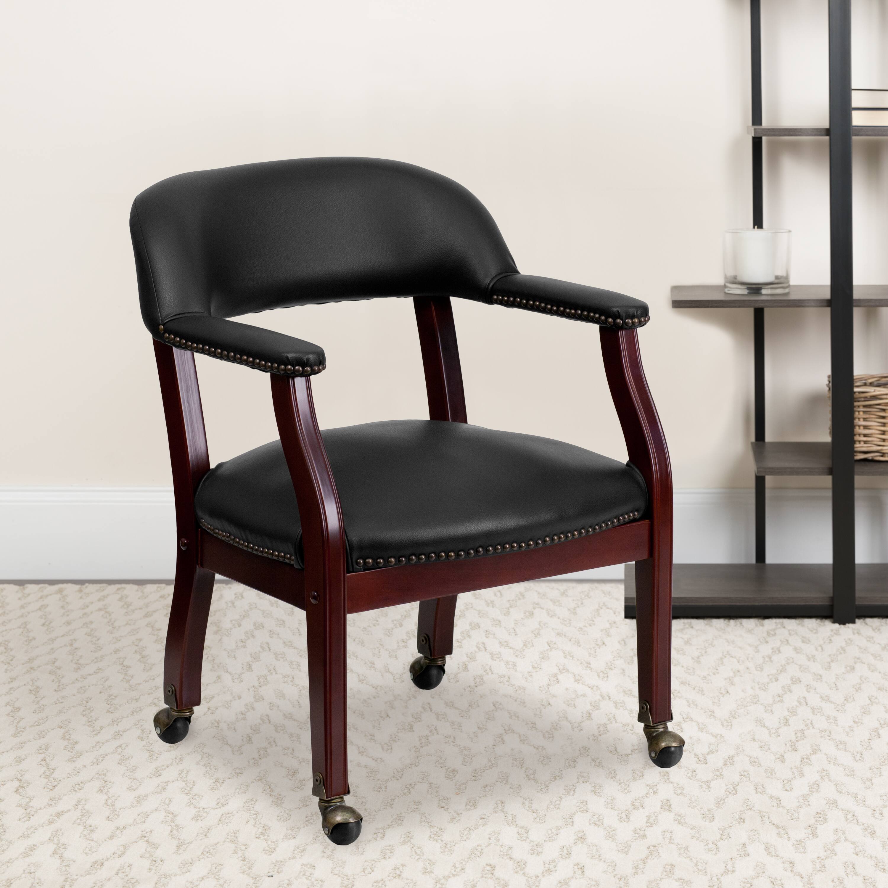 Alt View 1. Emma + Oliver - Conference Chair with Accent Nail Trim  and Casters - Black Vinyl.