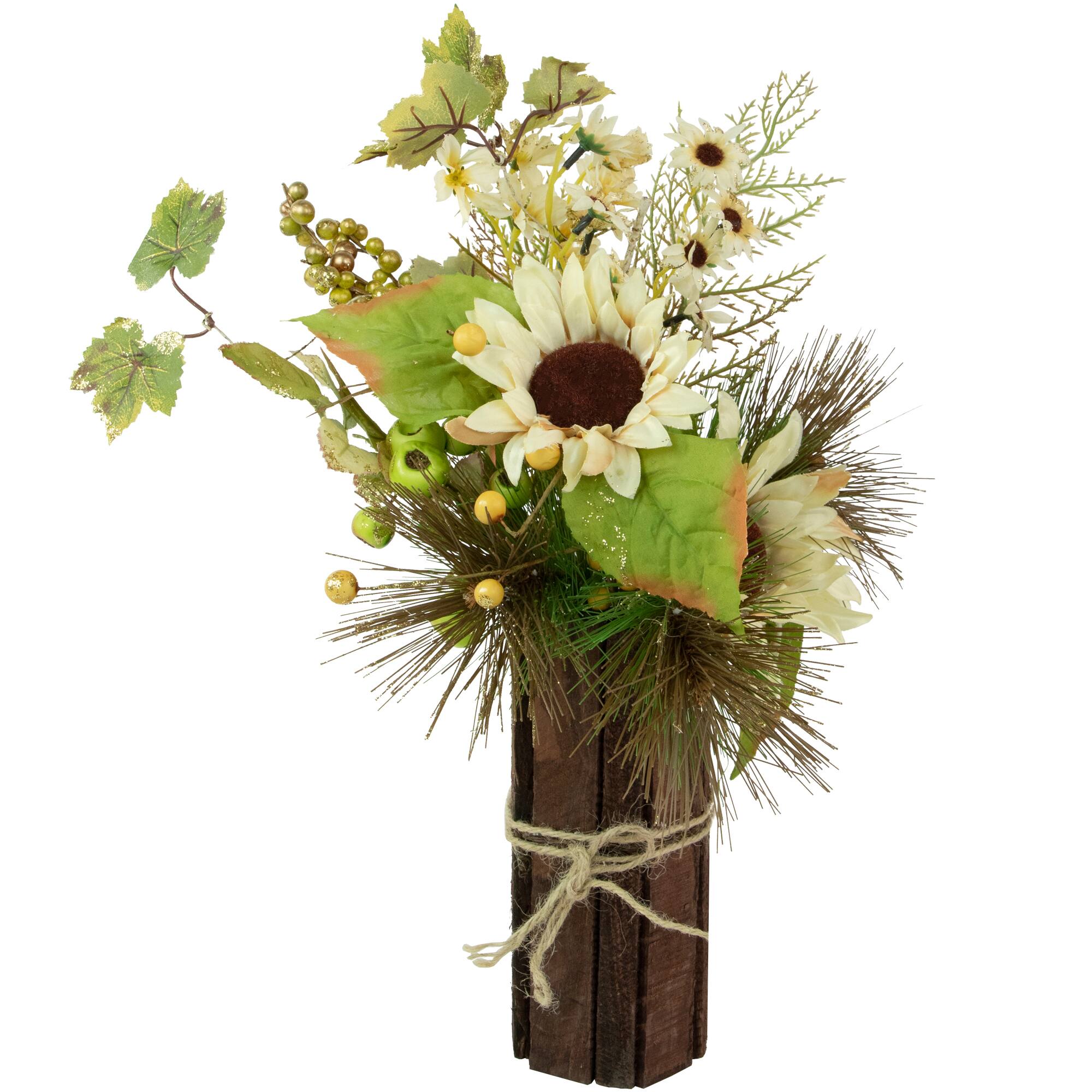 Alt View 2. Northlight - Sunflowers and Daisies Glittered Artificial Fall Harvest Flower Arrangement - 16" - White.