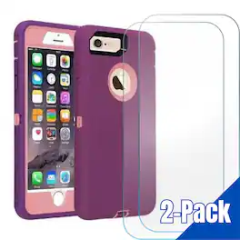 Entronix - Heavy Duty Phone Case Bundle for iPhone 8/7/SE with 2 Clear Screen Protectors - Purple