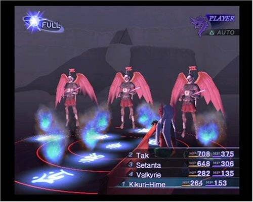 FULL PLAYER AUTO

1. Tak
   - HP: 708
   - MP: 375

2. Setanta
   - HP: 648
   - MP: 306

3. Valkyrie
   - HP: 282
   - MP: 135

4. Kikuri-Hime
   - HP: 264
   - MP: 153