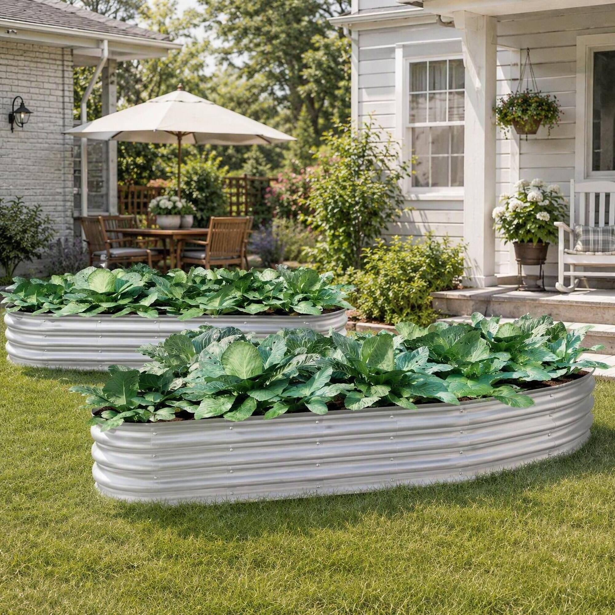 Alt View 1. RYHNUYNE - 2 Pack Raised Garden Bed Kit 6x3x1ft Galvanized Steel Planter Box for Vegetables Flowers Herbs Outdoor Heavy Duty - Silver.