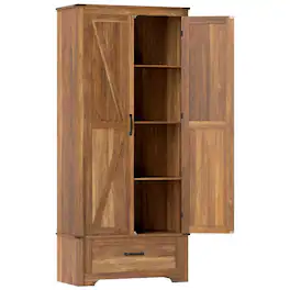 PULUZ - 72 inch Farmhouse Pantry Cabinet with Adjustable Shelves, Kitchen Pantry Cabinet with 2 Doors - Brown