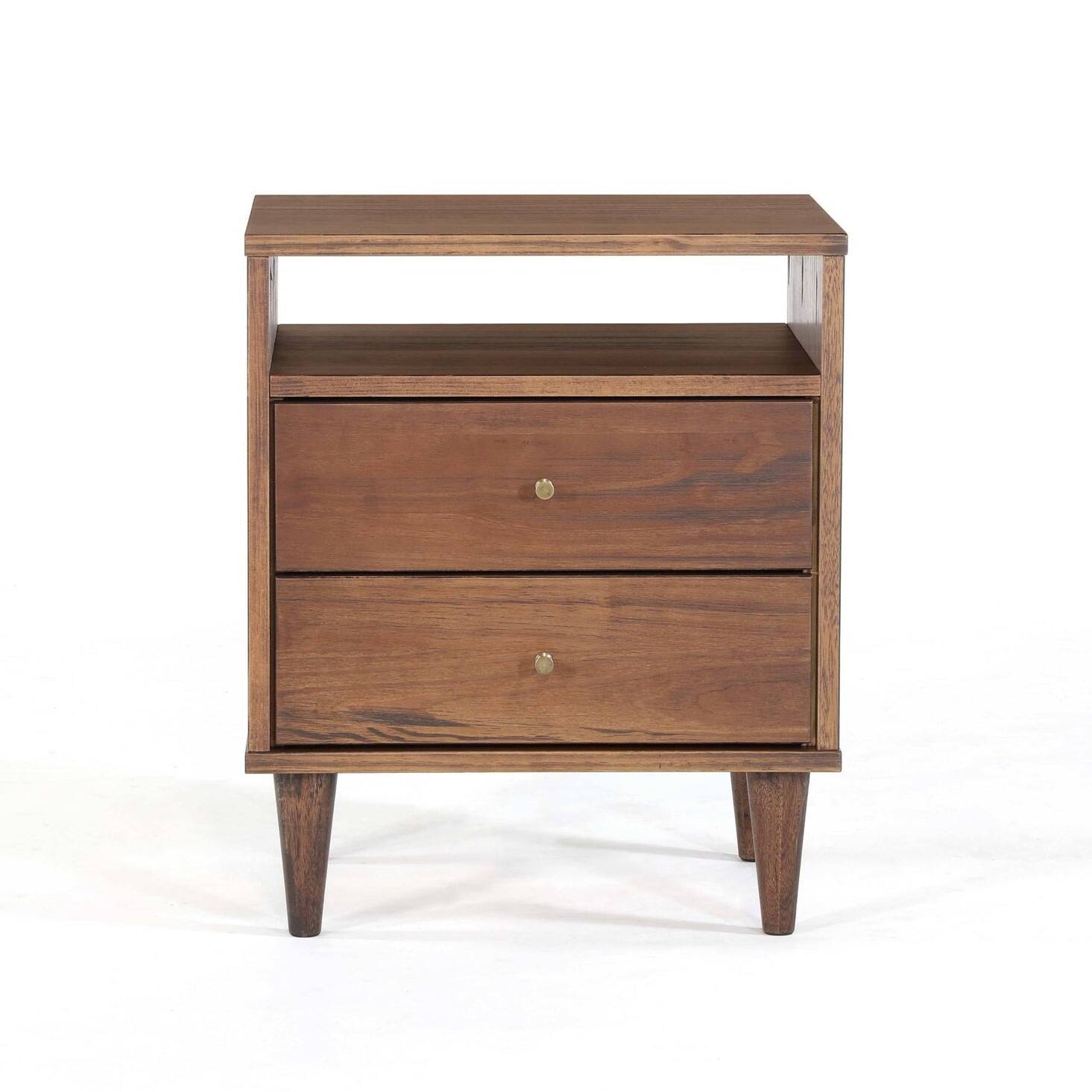Angle. Hivvago - Hivvago Farmhouse Mid Century 2 Drawer Nightstand - Brown.