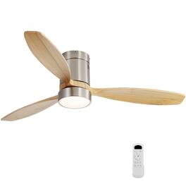 Sofucor - 52 Inch Wood Low Profile Ceiling Fans with Remote Quiet Reversible DC Motor Timer for Bedroom Farmhouse Indoor/Outdoor - Nickel Natural Wood- with Light