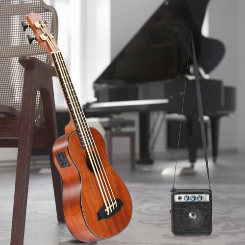 Alt View 2. Winado - 30" Mahogany 4-String Ukulele Bass Kit With EQ Includes Gig Bag, Strap, Picks, Strings and Cleaning Cloth,5W Speaker - Natural Wood Color.