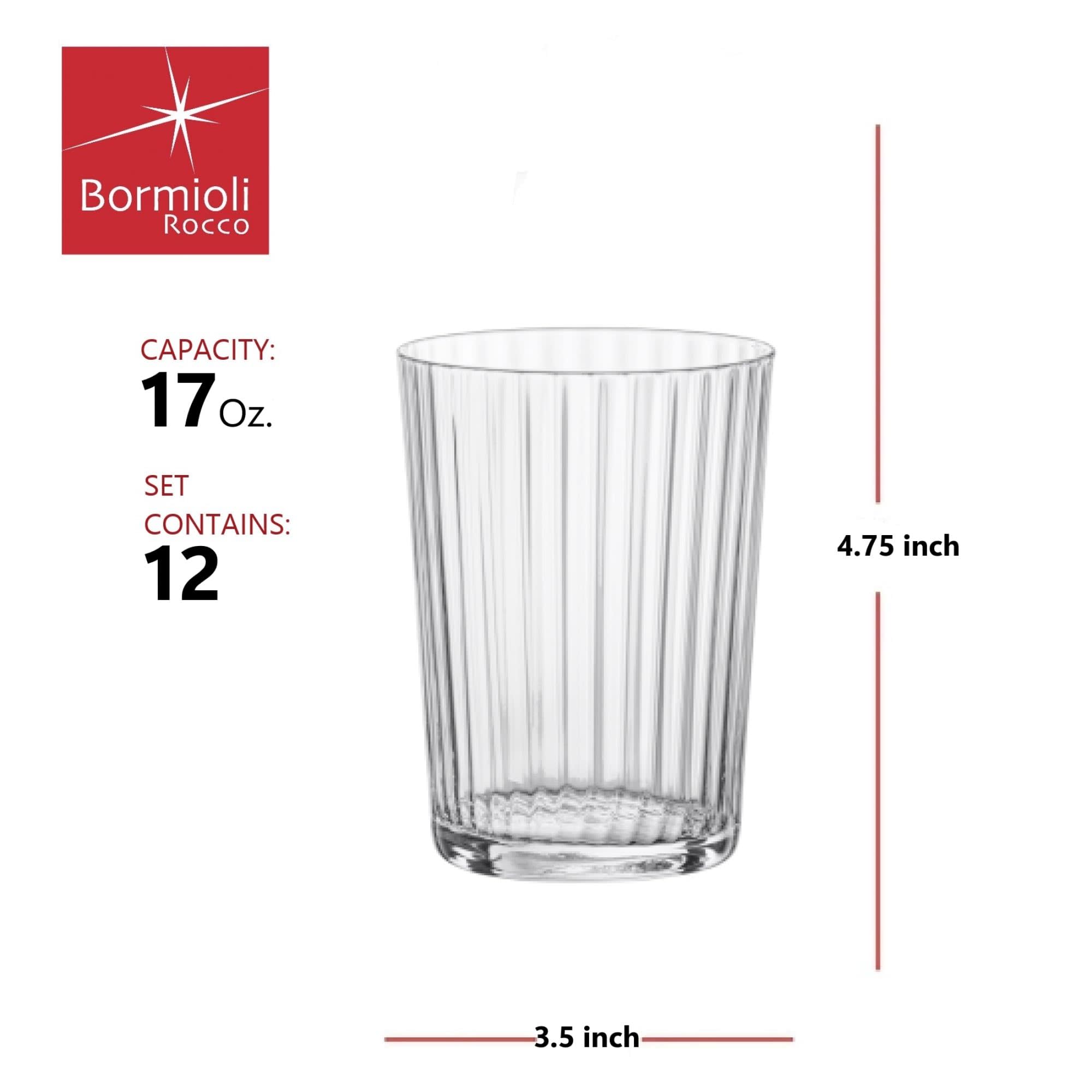 Bormioli Rocco  
CAPACITY: 17 Oz.  
SET CONTAINS: 12  
4.75 inch  
3.5 inch