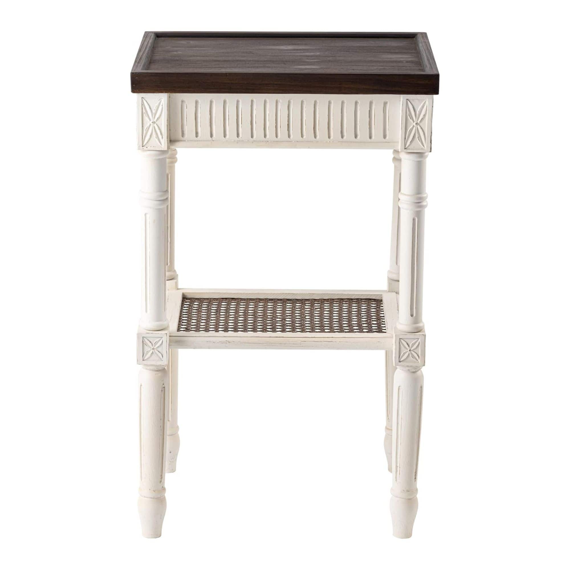 COZAYH - French Country Accent End Table, Wood Tray Top Side Table, Brown - White
