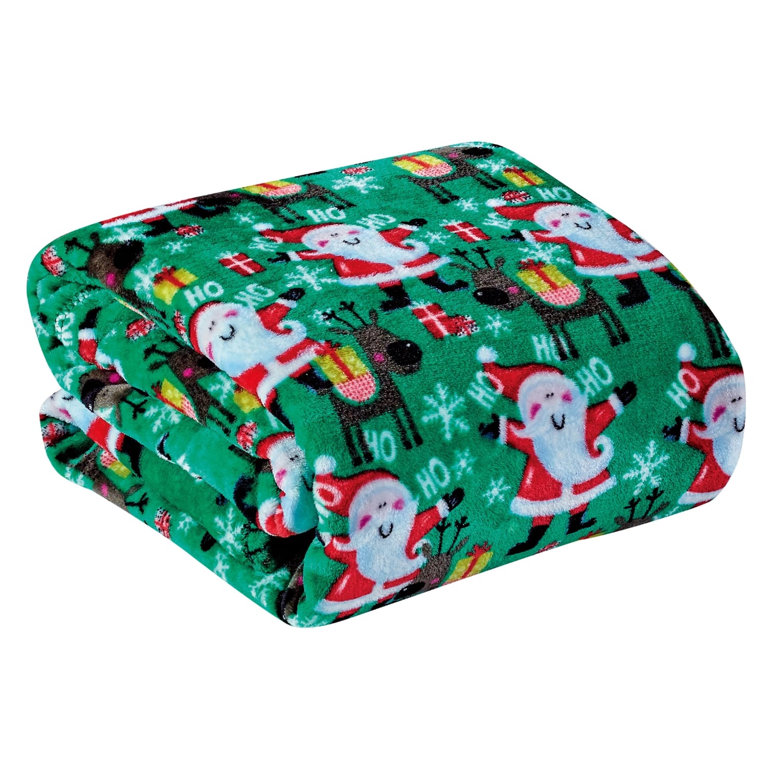 Front. Noble House - Plazatex Green Joyful Santa plush Decorative Christmas Machine Washable Throw 50" X 60" Green - Green.