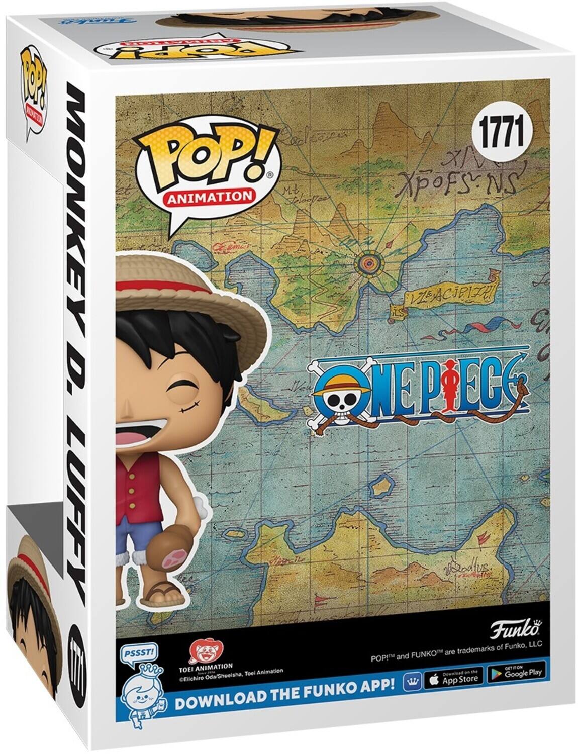 M OA FOTI po edca 1771 POP! Me XPOFSNS  NS ANIMATION Seooloe MONKEY Cam Sm AS VIEACIBIEOEI D NEPECO LUFFY Funk of Funko, LLC PSSST! FUNKO are trademarks POPM and 1 DOWNLOAD TOLI tlchiro ANIMATION Oda/Shueisha Toel Animation THE FUNKO APP! App Download Store an - Google DET - Play