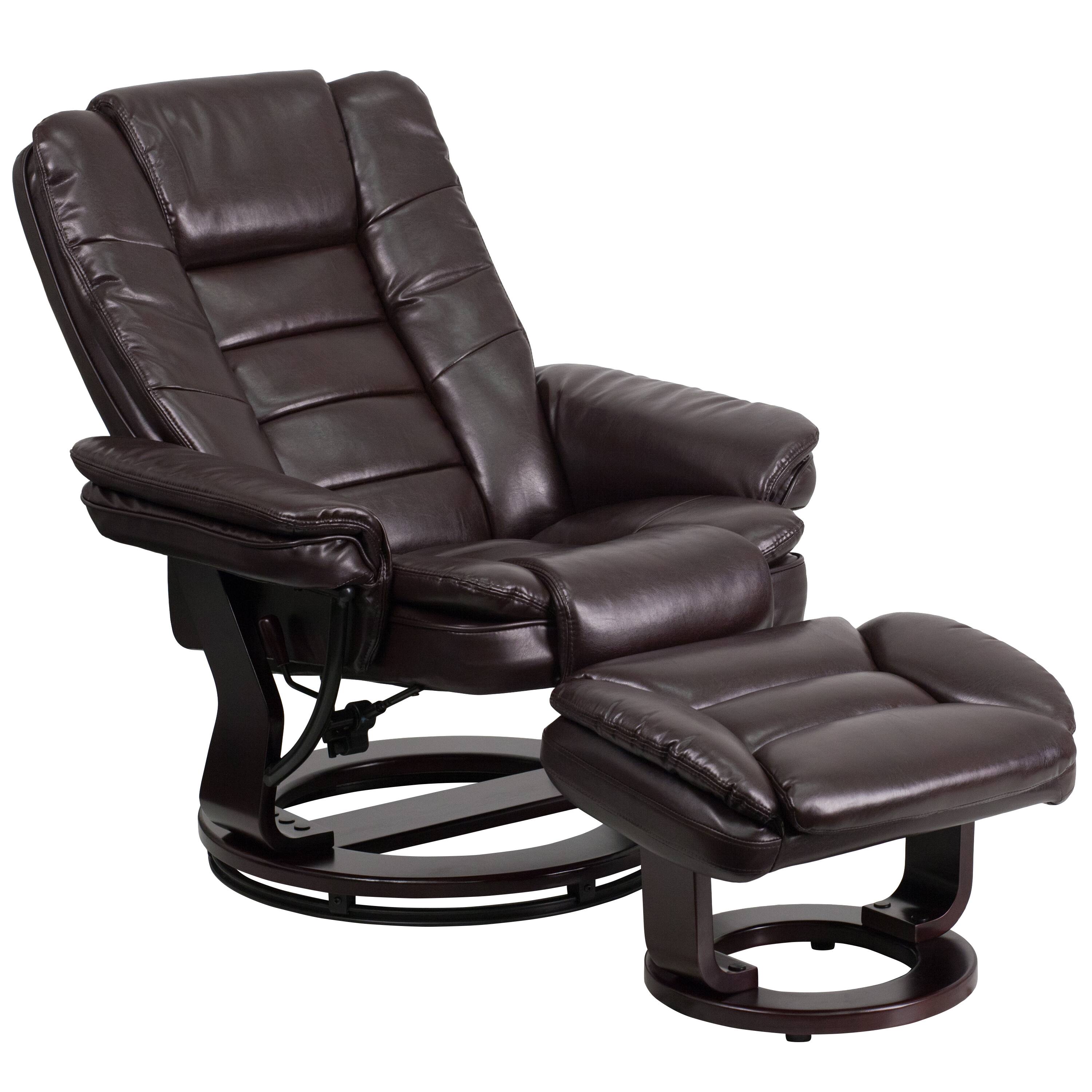 Alt View 9. Emma + Oliver - Multi-Position Stitched Recliner & Ottoman with Swivel Base - Brown.