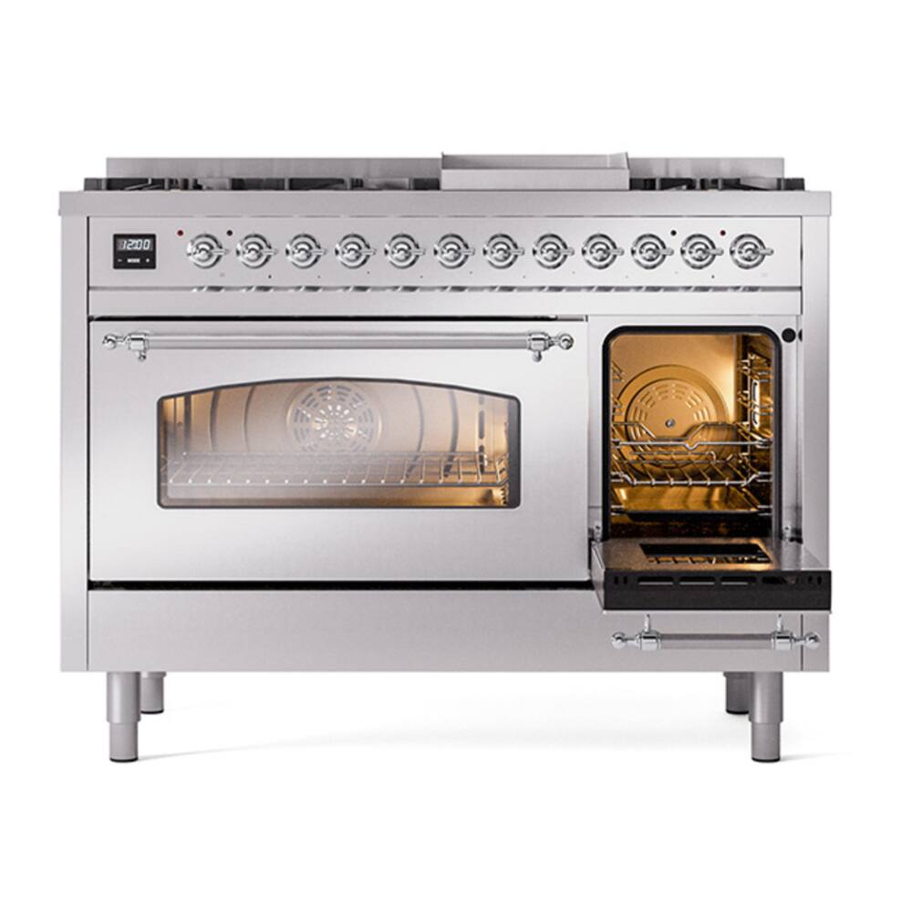 Alt View 6. ILVE - ILVE Professional Plus II Series 48 in. Dual Fuel Range with 8 Sealed Burners + Griddle (Liquid Propane, Satin Trim) - Graphite Matte.