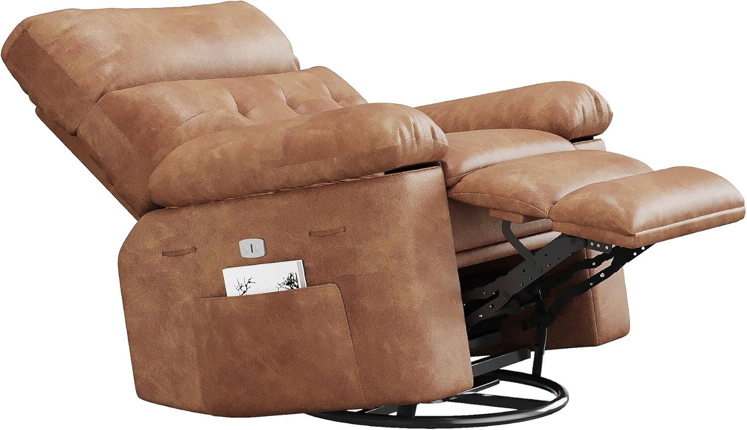 Alt View 4. Acekool - Power Recliner Chair with Massage and Heat,Leather Fabric Reclining Sofa Chair for Living Room, Bedroom, Nursery - Brown.