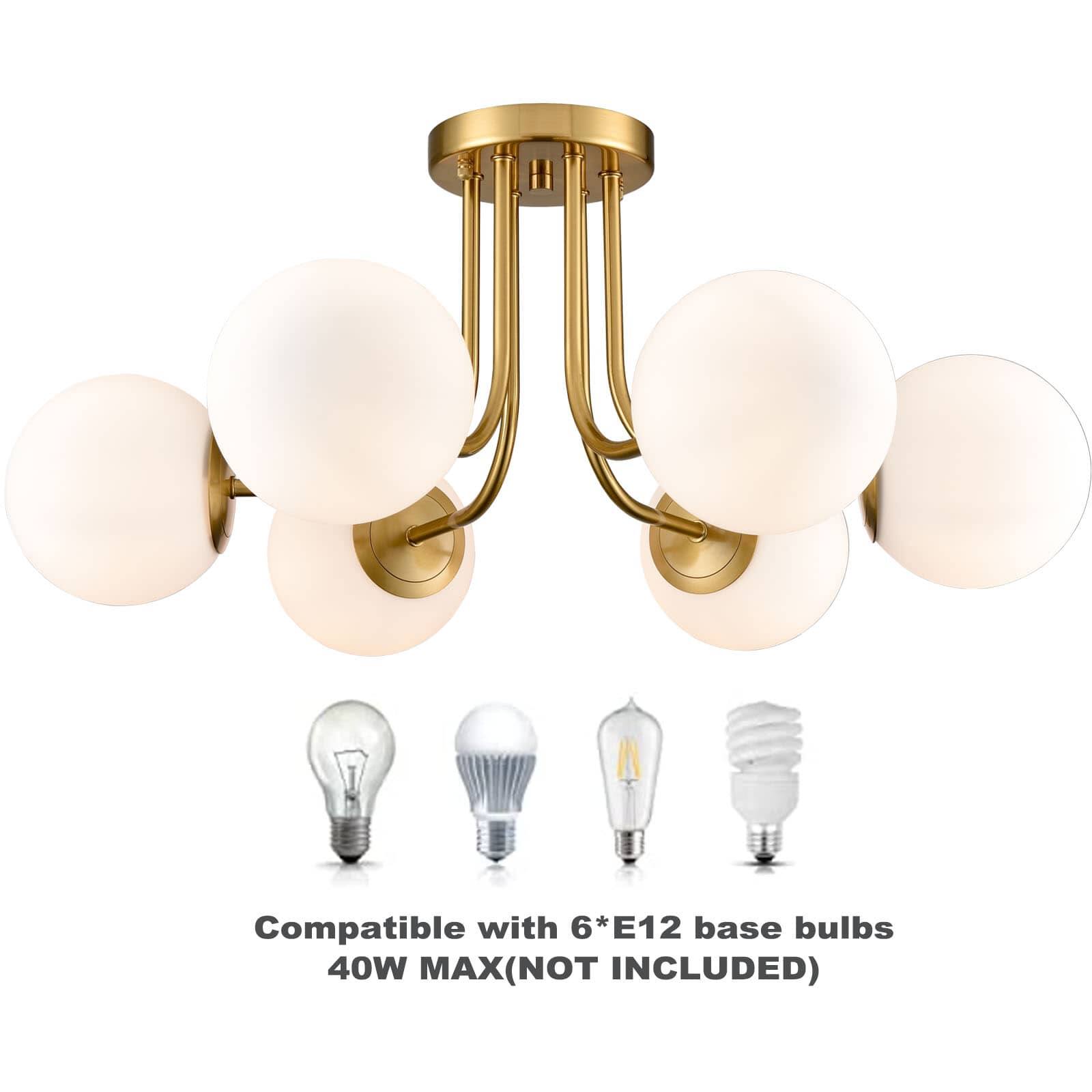 Compatible with 6*E12 base bulbs 40W MAX (NOT INCLUDED)