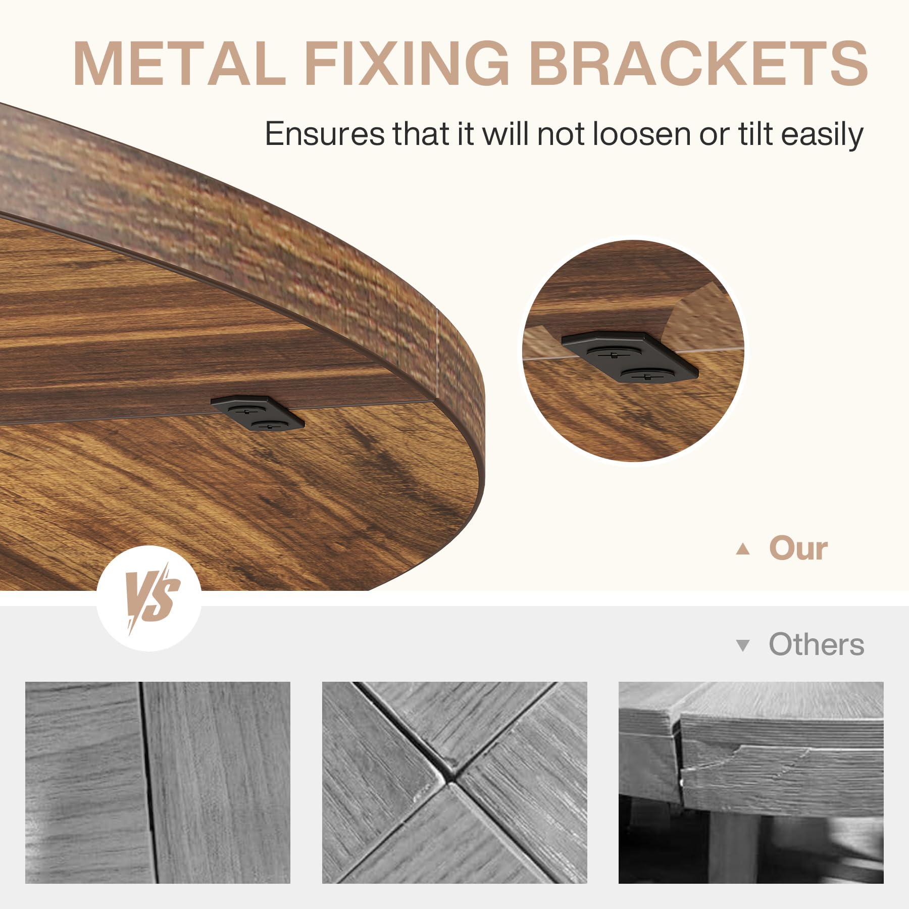 METAL FIXING BRACKETS  
Ensures that it will not loosen or tilt easily

VS

Our  
Others