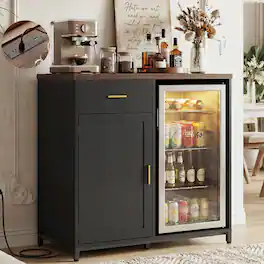 Aheaplus - Coffee Bar Cabinet with Mini Fridge Space, Power Outlet, Drawer & Wine Glass Storage for Kitchen/Dining - White