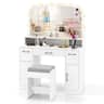 Costway - Vanity Desk Makeup Table with with Stool Large Mirror 3-Color Lights for Bedroom - White