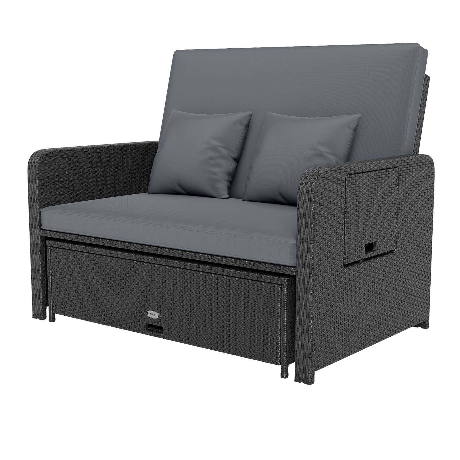 Alt View 7. Gymax - Gymax Set of 2 PE Wicker Outdoor Daybed w/4-Level Adjustable Backrest Storage Ottoman Gray - Grey.