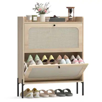 Front. Homcom - Cabinet with 2 Flip Drawers - Oak.