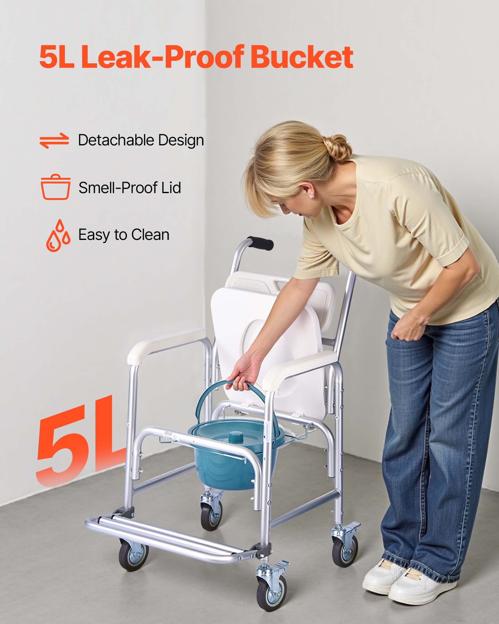 5L Leak-Proof Bucket, Detachable Design, Smell-Proof Lid, Easy to Clean, 5L