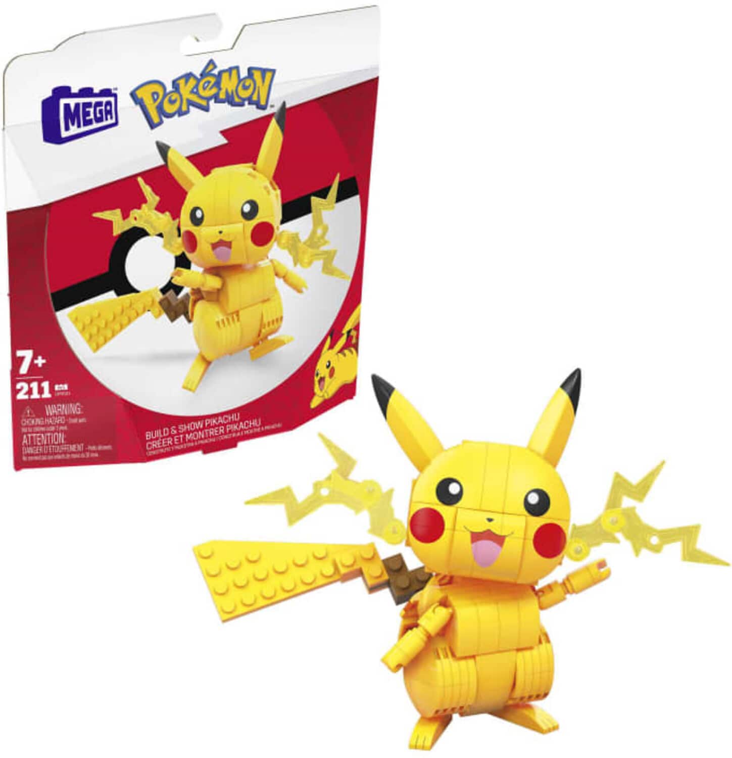 Mega Bloks - Pokemon: Build & Show Pikachu, 205 Piece Building Toy Set - COLLECTABLES - Multicolor