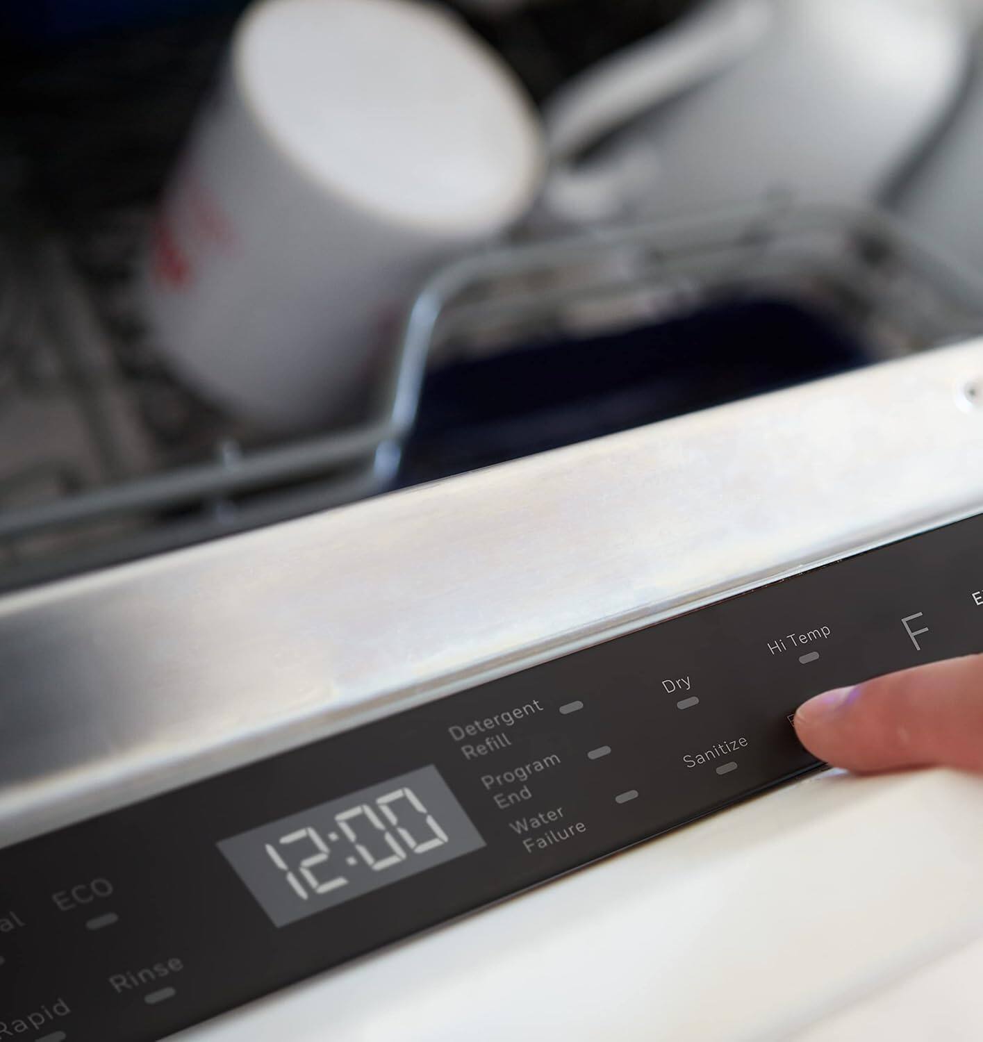 Detergent Refill Program End Water Failure ECO 12:00 al Rinse Rapid Hi Temp Dry Sanitize F