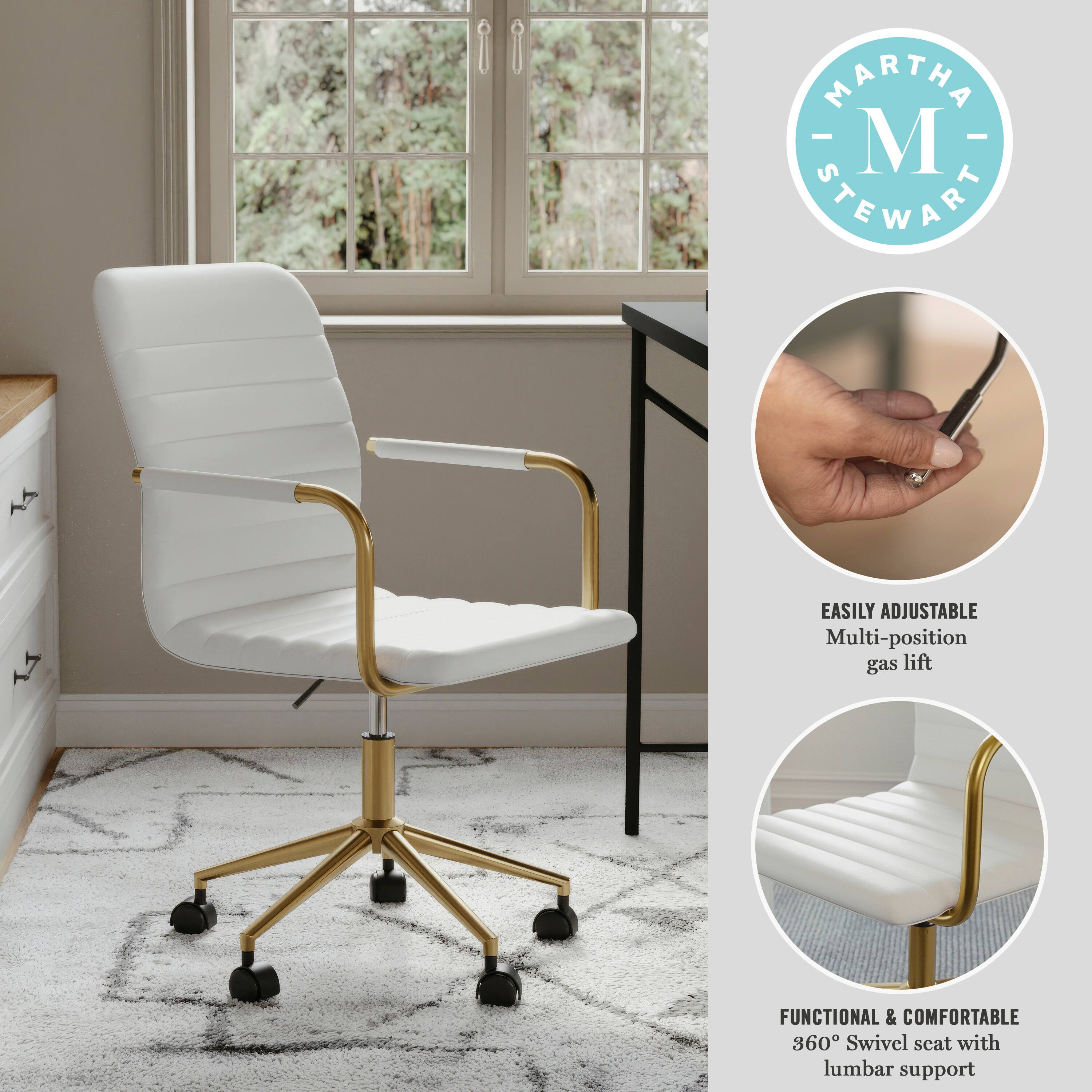 MARTHA STEWART EASILY ADJUSTABLE Multi-position gas lift FUNCTIONAL & COMFORTABLE 360 Swivel seat with lumbar support