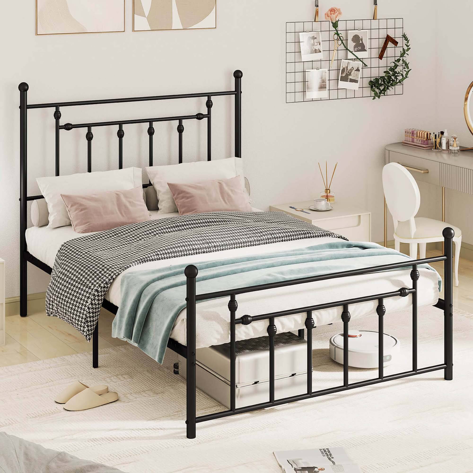 Alt View 2. Costway - Full Size Metal Bed Frame with Headboard Under-bed Storage Mattress Foundation - Black.