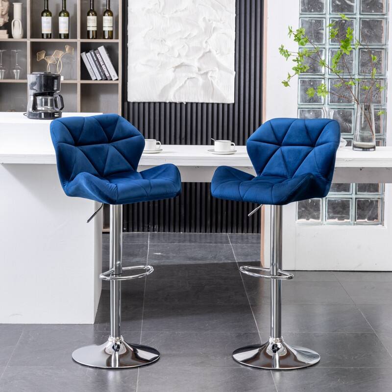 Alt View 4. HTUTWOO - Velvet Swivel Barstools Set of 2, Height Adjustable with Footrest,for Kitchen Island, Home Bar & Dining Room - Blue.