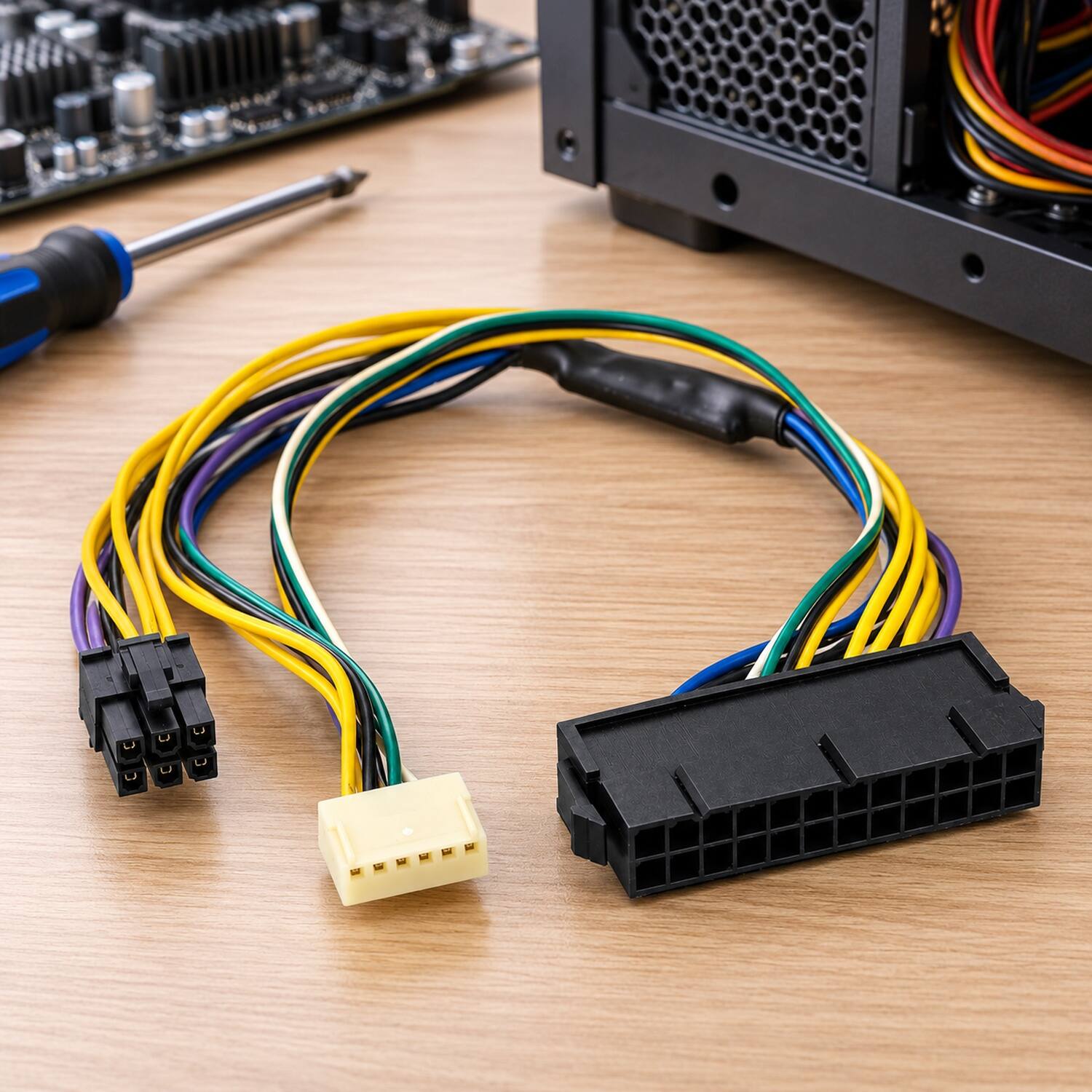 Left. Sanoxy - 11.8in 24-Pin to 6-Pin ATX Power Supply Adapter Cable for Small Form Factor Desktops - Black.