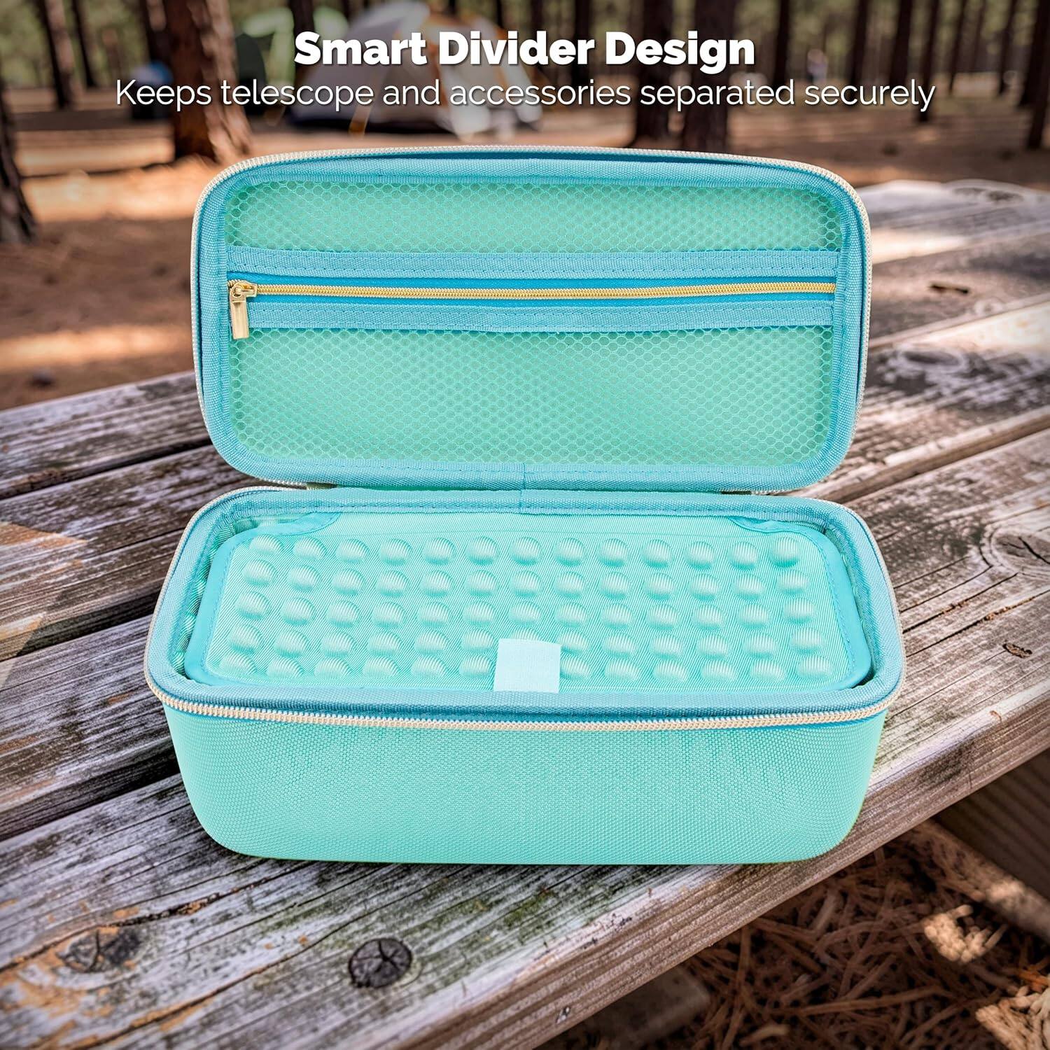 Smart Divider Design  
Keeps telescope and accessories separated securely