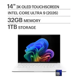 ASUS - Zenbook S14 14" OLED 3K Touch Screen - Intel Core Ultra 9 Processor 2026 - 32GB RAM - 1TB SSD - Copilot+ PC - Scandinavian White
