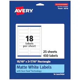 Avery - Matte Rectangle Labels, 15/16" x 3-7/16", 450 Labels - White
