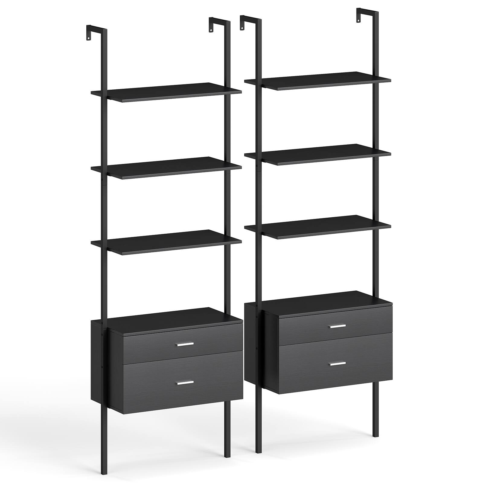 Alt View 9. Gymax - Gymax 2 PCS Ladder Bookshelf w/ Storage Wall Mount Bookcase w/ 4 Open Shelves Black - Black.