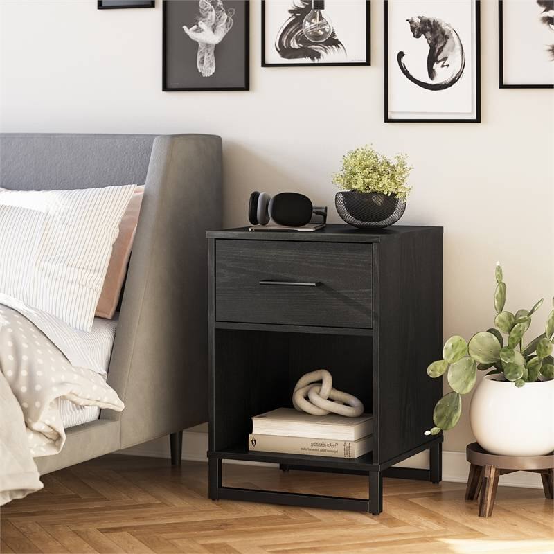 Left. Hivvago - Hivvago Modern 1-Drawer Bedroom Nightstand Wood Finish with Metal Legs - Black.