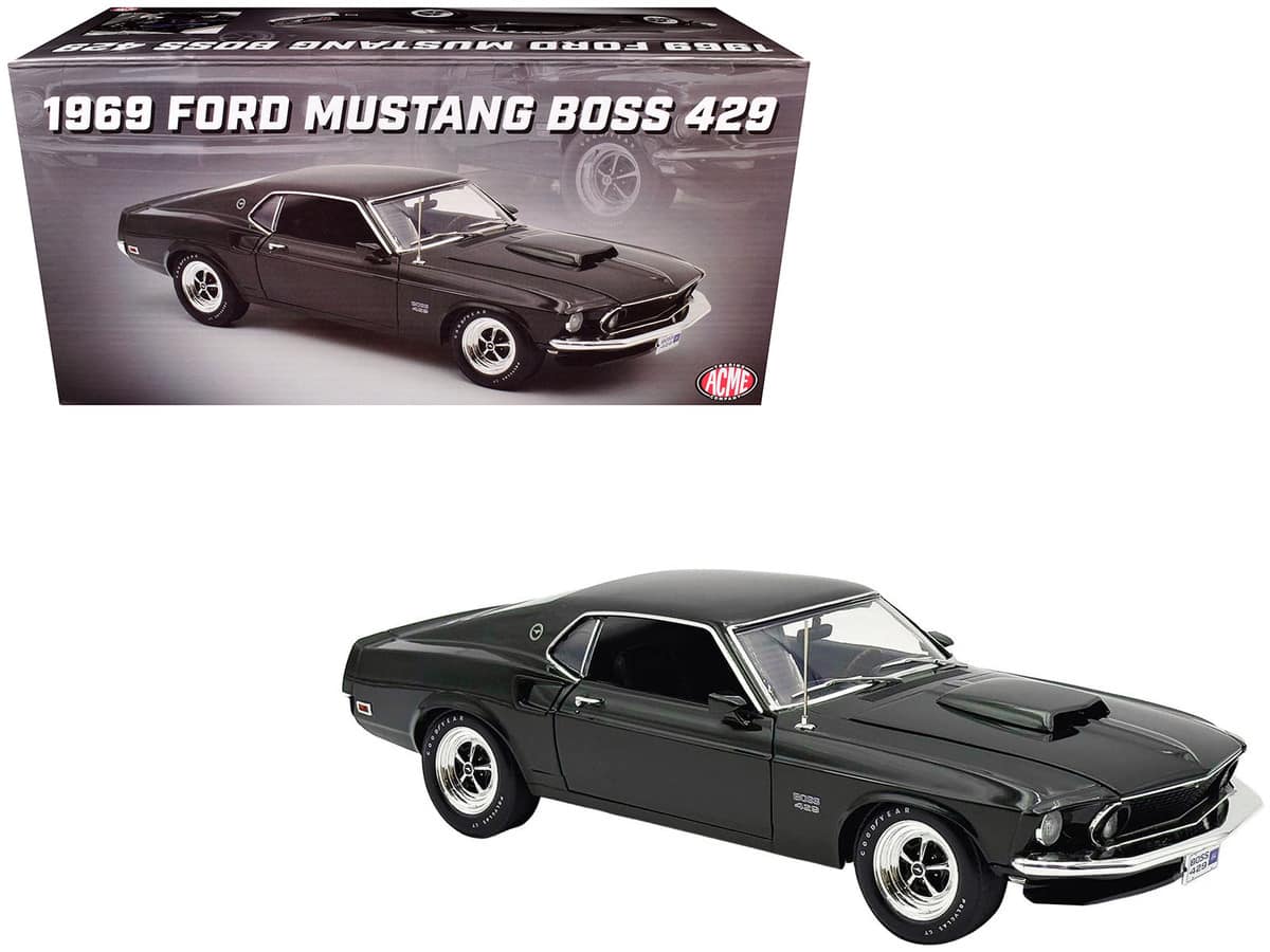 1969 Ford Mustang BOSS 429 Jade Metallic Limited Edition to 429 pieces Worldwide 1/18 Diecast Model Car by ACME - Black