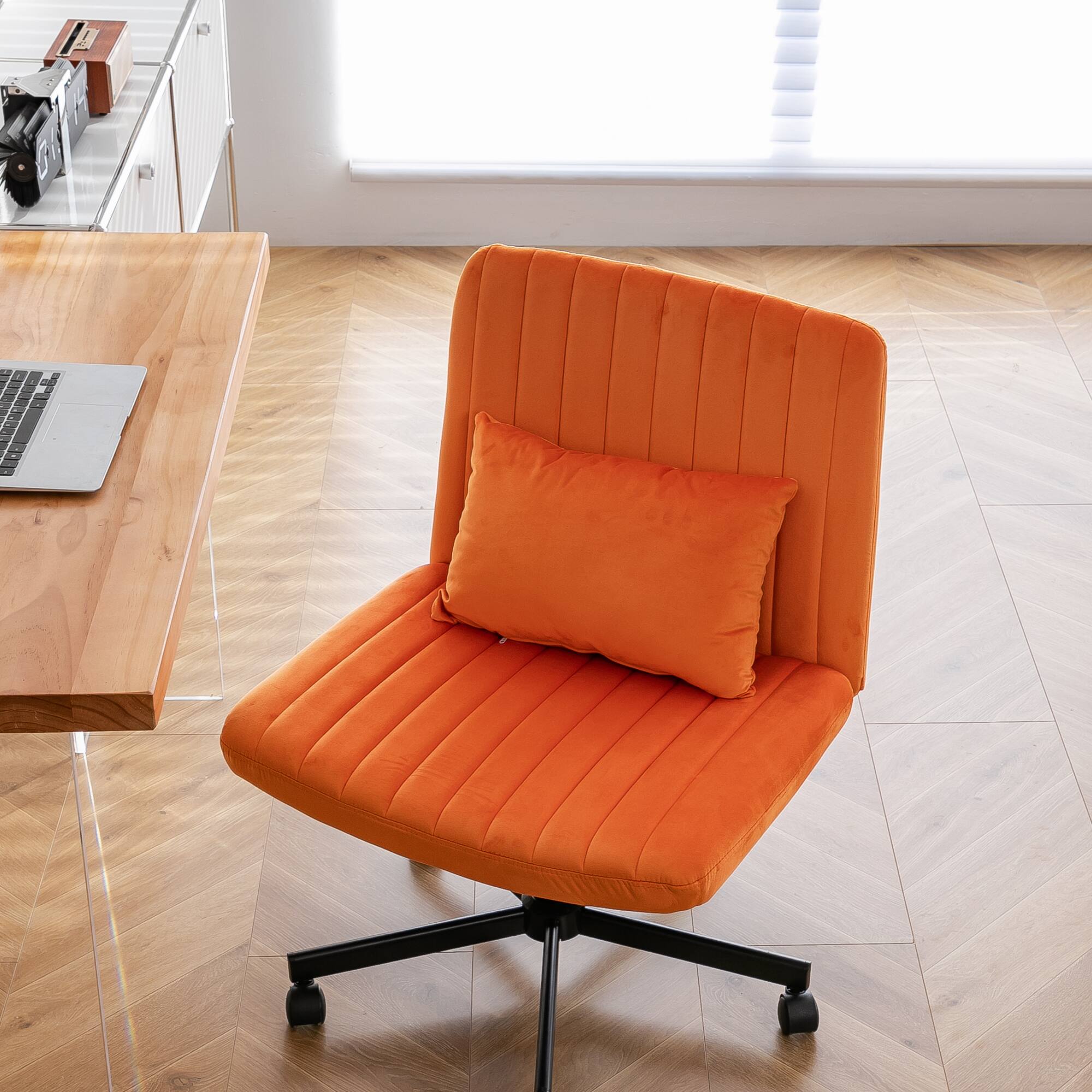 Alt View 4. GOODSILO - Linen Upholstered Ergonomic Office Chair with Adjustable Height and Tilt Mechanism for Home Workspaces - Orange.