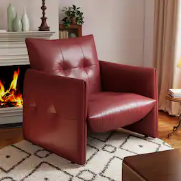 luck idea - Modern 34.64" Lounge Accent Chair Sofa, Faux Leather Upholstered Armchair with Thick Cushion & Solid Wood Frame - Wine Red