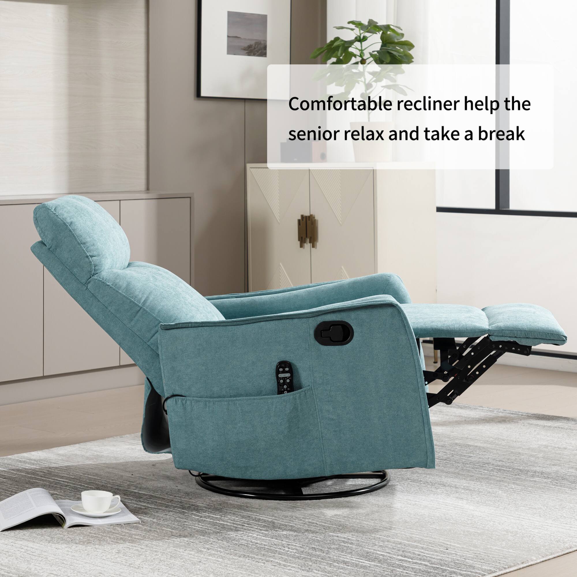 Comfortable recliner helps the senior relax and take a break