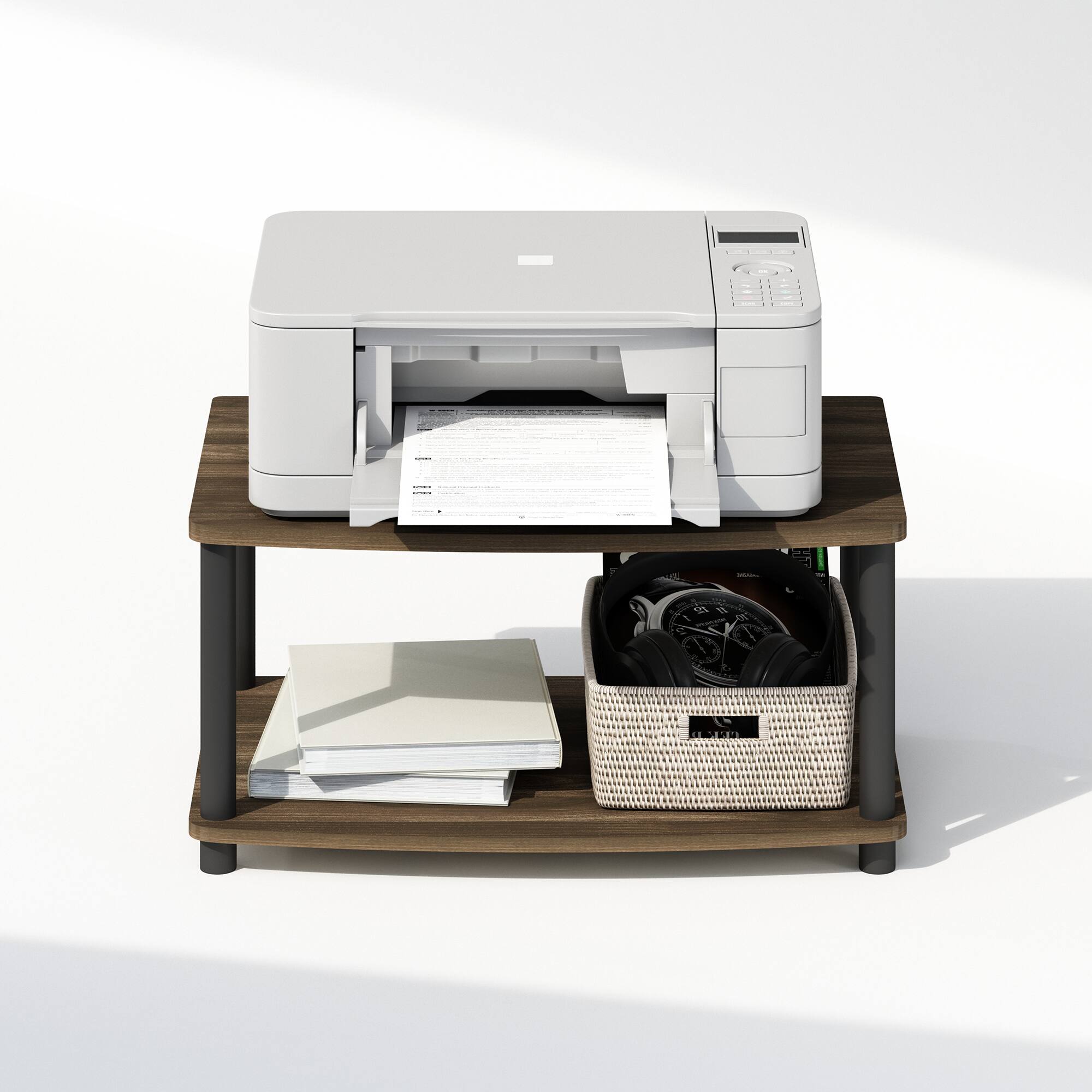 Alt View 4. Furinno - Turn-N-Tube 2-Tier Multipurpose Printer Stand Display & Storage Shelf.