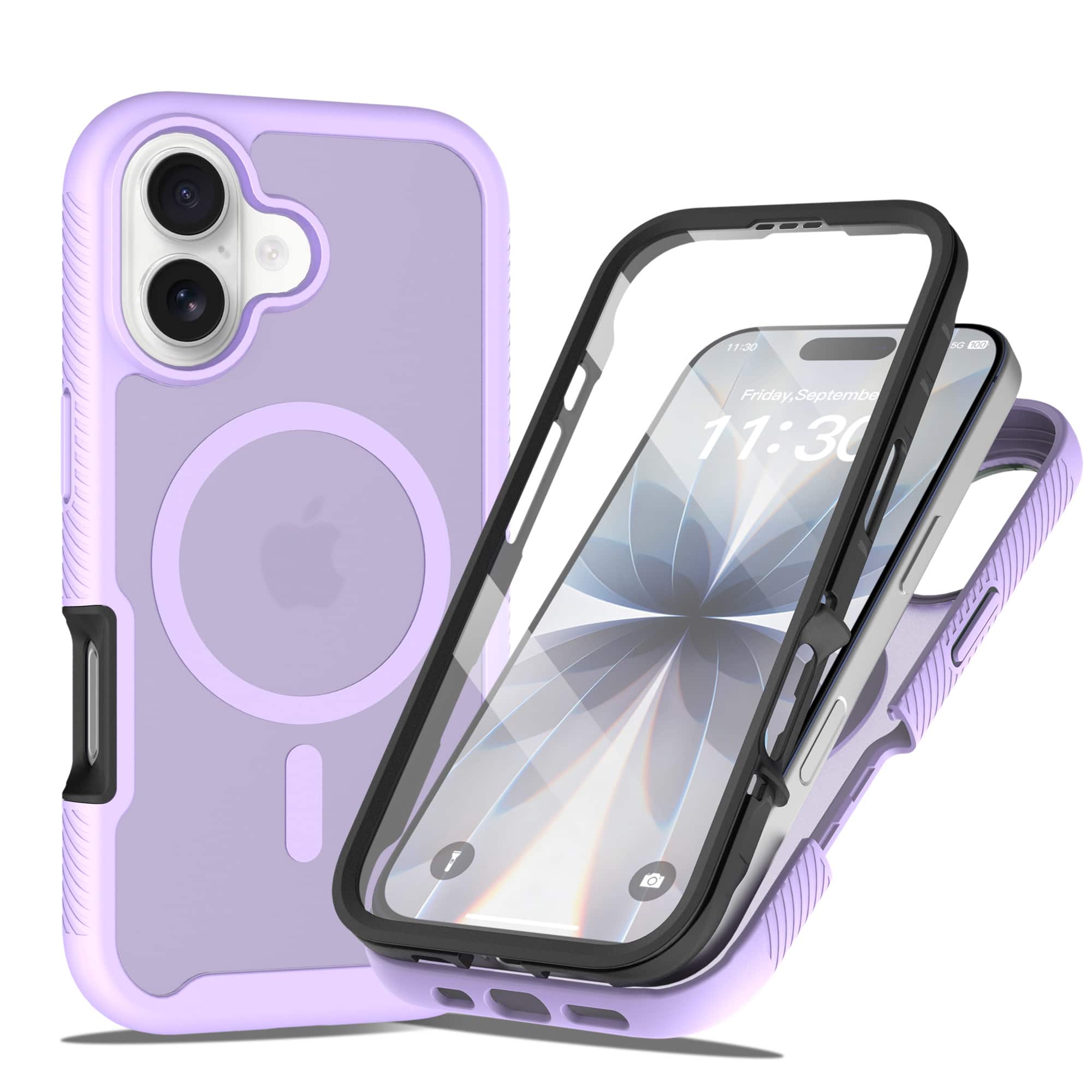 Dteck - Matte Magnetic Case with Front Screen Protector for Apple iPhone 17 Shockproof Full Body Cover TPU Frame PC Back - Purple