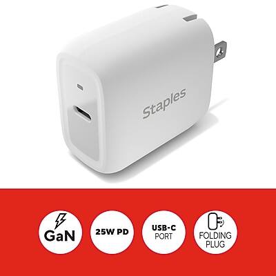 Staples GaN 25W PD USB-C Port Folding Plug