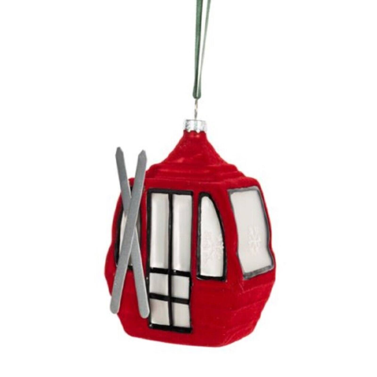 Angle. Ganz - Ganz Flocked Gondola Christmas Tree Ornament 3.6 Inch Multicolor - Red.